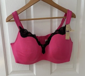 NWT CACIQUE SATIN LACE TRIM BALCONETTE BRA UNDERWIRE LIGHTLY LINED 44DDD PINK - Picture 1 of 7