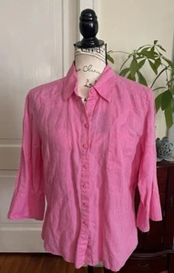 Blusa Richard Malcolm para mujer talla grande rosa 100 % lino irlandés manga 3/4 F877 - Imagen 1 de 14