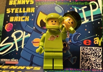 New Color LEGO Bright Yellowish Green Spaceman W Custom 🎨 Helmet  & Air Tank - Image 1 of 4