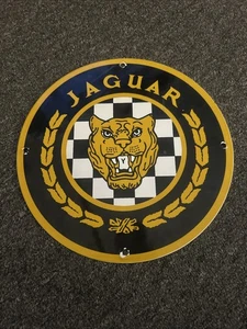 VINTAGE JAGUAR PORCELAIN SIGN DEALERSHIP STATION PUMP PLATE MOTOR OIL SERVICE - Picture 1 of 3