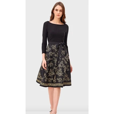 Eshakti Джерси трикотажа вышивка Dupioni платье черное золото цветочный 10 шикарный событие - Изображение 1 из 4