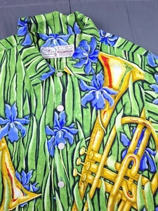 Art4Now Bayou Wear New Orleans Jazz Fest Men's MEDIUM Hawaiian Shirt Big Buttons - Picture 1 of 11