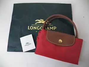 LONGCHAMP LE PIAGE SMALL TOTE BAG, ENVELOP IN RED/ORANGE W/BROWN LEATHER UNUSED - Picture 1 of 6