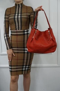 Burberry Leather Canvas Check Medium Maidstone Tote Red New With Dusk Cover - Picture 1 of 15