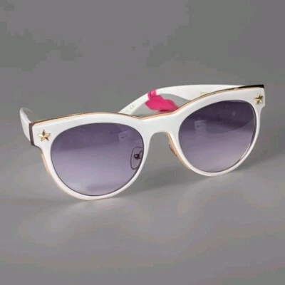 Betsey Johnson Statement White on Gold Star Frames Sunglasses Pink Heart - Image 1 of 4