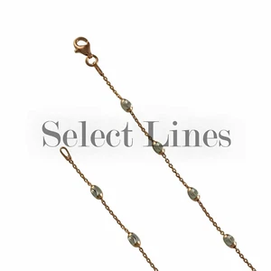 Collar de cadena de 2 tonos con cuentas lunares ovaladas oro rosa plata esterlina estación de cable - Imagen 1 de 8