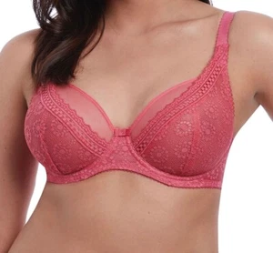 Freya Love Note Bra Rose Pink Size 36D Underwired High Apex Plunge Lace 5211 New - Picture 1 of 12