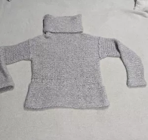 Raquel Allegra Sweater Gray Solid Cowl Neck Chunky Knit Royal Baby Alpaca Blend - Picture 1 of 12