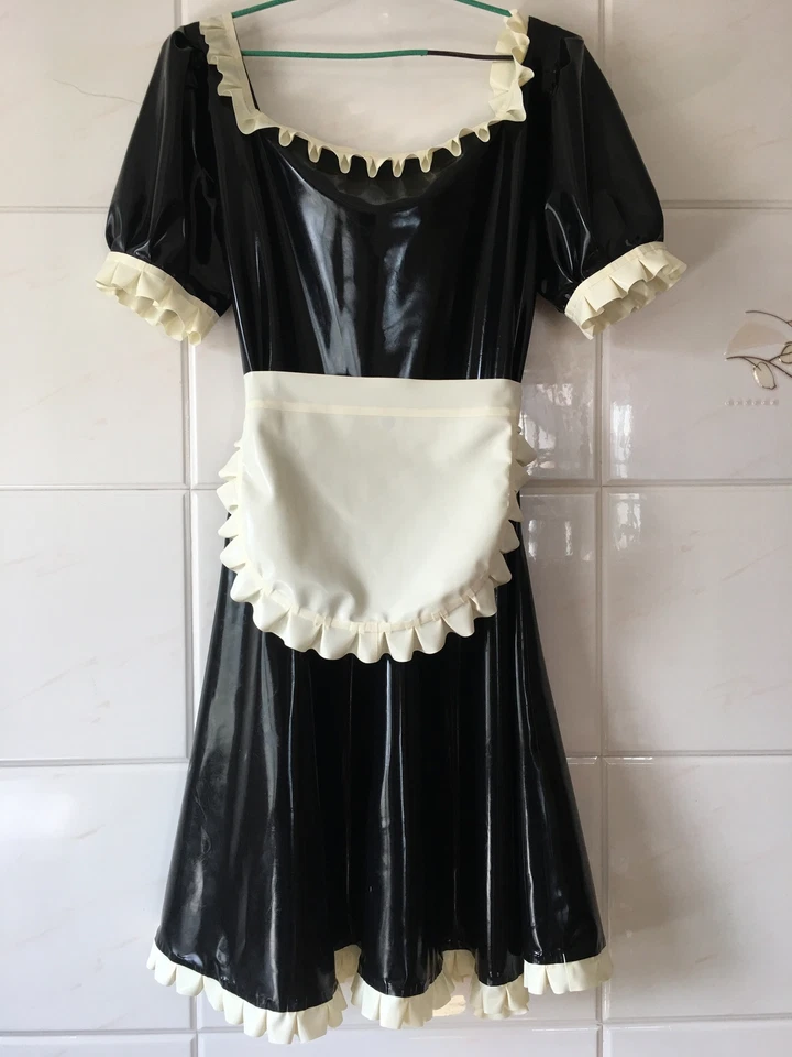 Latex Rubber Gummi Fashion Maid dress uniform apron Fixed Women XXL - Bild 1 von 1