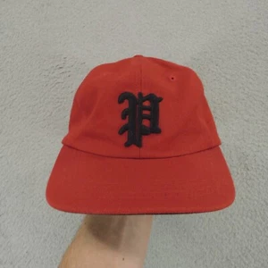 VTG Ralph Lauren Polo Hat Cap Leather Strap Back Red Gothic P Old English Mens - Picture 1 of 9
