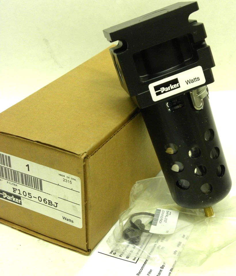 NEW COMPLETE IN BOX Parker-Watts F105-06BJ  3/4'' NPT Pneumatic Filter 150 PSI - Image 1 of 4