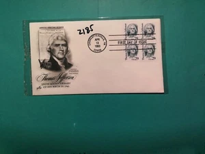Sello de EE. UU. FDC - 2185 - Thomas Jefferson - ArtCraft + caché - peine. envío - Imagen 1 de 1