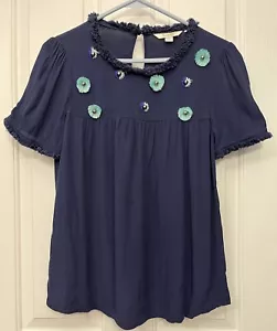 Boden Women’s Flowy Boho Flower Embroidered Cap Sleeve Fringe Top Size 6 - Picture 1 of 7