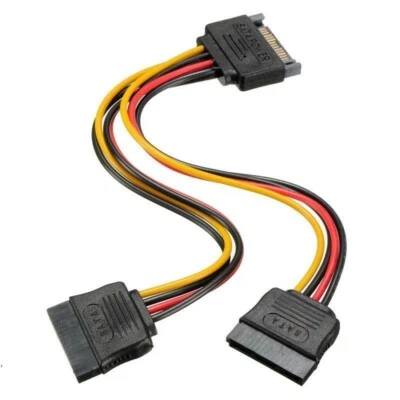 15 Pin SATA Male to 2 SATA Female Power Extension Y Splitter Cable Adapter Cable - Image 1 of 4