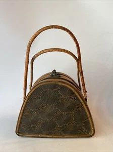 Borsetta scatola legno vintage marrone testurizzata design floreale novità anni 90 borsetta - Foto 1 di 14