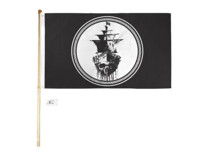 5' Wood Flag Pole Kit Wall Mount Bracket 3x5 Pirate Black Sea Pearl Ghost Ship  - Image 1 of 3