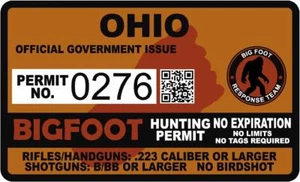 Calcomanía de vinilo Sasquatch con permiso de caza Ohio OH Bigfoot Hunter de 4 - Imagen 1 de 1