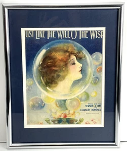 VTG 1919 Framed Sheet Music “Just Like The Will O The Wisp” Whimsical 14.5x11.5 - Picture 1 of 5