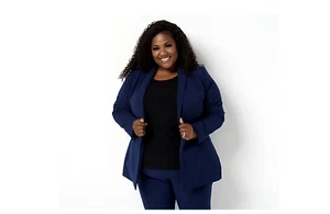All Worthy Hunter McGrady Shawl Collar One Button Blazer Navy NEW size 32W PLUS - Picture 1 of 3