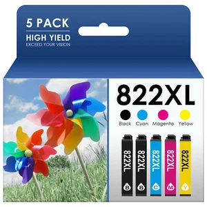5er Pack 822XL T822 schwarze Farbe Tinte für Epson WorkForce WF-4834 WF-4820 WF-3841 - Bild 1 von 9