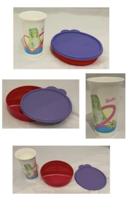 VINTAGE Tupperware BARBIE PINK Divided Bowl with Lid #255A-1 & Tumbler 10 oz.   - Image 1 of 4