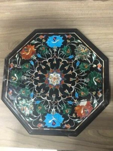 12" Black Marble Coffee Table Floral Beautiful Top Table Marquetry Inlaid - Foto 1 di 3