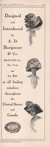 1911 Vintage A.D. BURGESSER Damen Hut Kopfschmuck Kleidung Print Werbung - Bild 1 von 1