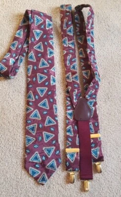 DAVID TAYLOR TIE SUSPENDERS SET. TIE POLYESTER USA, SUSPENDERS CAS GERMANY . - Image 1 of 4