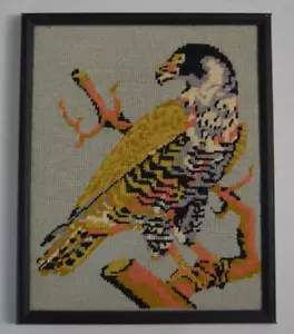 Vintage Falke Nadelspitze fertig gerahmt Kunst Vogel Sammlerstück Land Handwerk - Bild 1 von 17
