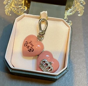 Juicy Couture Pink Enamel Puffy Heart Charm Opening Locket WJuicy Couture Crown - Picture 1 of 11