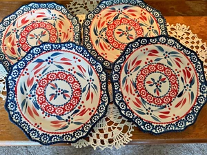 Temptations Old World Blue & Red Scalloped Salad Dessert Plates 8" Set of 4 - Picture 1 of 2