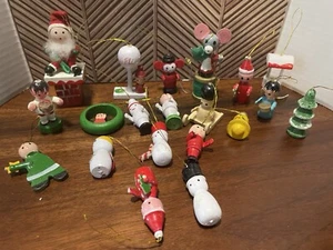 Lot of 20 Vintage Wooden Christmas Ornaments. Santa Mouse Drummer Snowman - Picture 1 of 11
