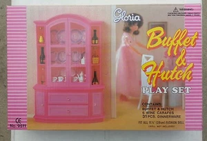 NEW GLORIA FURNITURE BUFFET & HUTCH WINE CARAFES w/Dining Wares+Bottles+Glasses - Picture 1 of 7