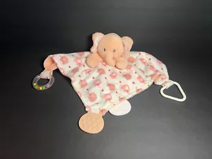 Moderne Baby Pfirsich & Rosa Lovey Plüsch Elefant Beißring Rassel Sicherheitsdecke - Bild 1 von 7