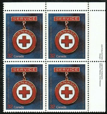 Canada sc#1013 Canadian Red Cross, UR Imprint Block, Mint-NH - Image 1 of 2