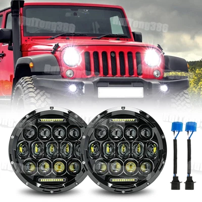 Pair 7" inch Round LED Headlights Halo DRL for Jeep Wrangler JK LJ TJ CJ - Image 1 of 4