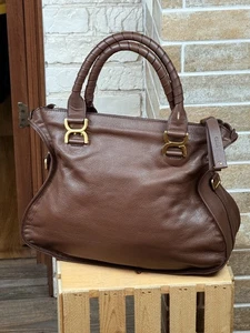 Chloe Calfskin Medium Maarcie Satchel Ebony Leather Brown Shoulder Bag - Picture 1 of 23