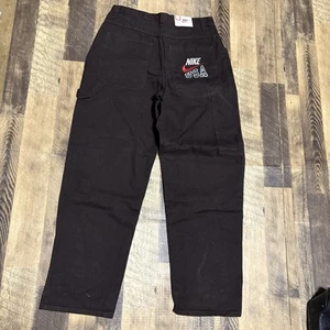 Pantalones de mezclilla holgados bordados marrón bootleg vintage Nike Swoosh Y2K 34x33 nuevos con etiquetas - Imagen 1 de 7