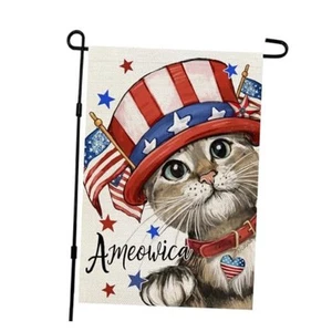 4th of July Patriotic Cat Garden Flag 12x18 Inch 12"x18" Blue & Red- Patriotic - Picture 1 of 7