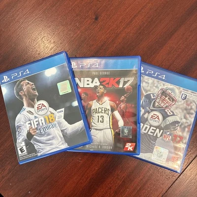 PAQUETE DEPORTIVO DE TRES JUEGOS PS4: FIFA 18, MADDEN 17, NBA 2K17 Foto 1 de 4