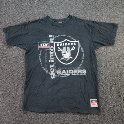 Vintage Los Angeles Raiders Shirt Men XL Black Faded Nutmeg MNF ABC Sports 90s - Image 1 of 4