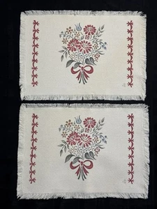 Set of 2 Vintage Floral Cloth Placemats Fringe Edge 18”x13” Countrycore - Picture 1 of 5