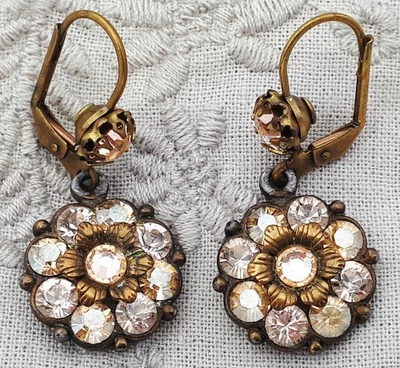 Pendientes Michal Negrin Oro Cristal Flor Swarovski Estrás Colgantes Gota y2k Foto 1 de 4