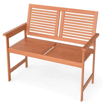 2-Person Patio Bench w/Slatted Backrest and Seat Garden Loveseat Chair Furniture - Image 1 of 4