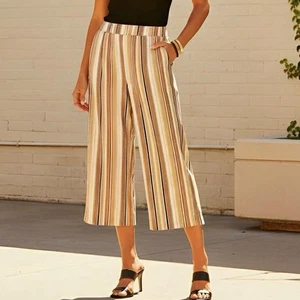 Versona Womens Pants Sz Large High Waist Striped Preppy Cropped Wide Leg Geek  - Picture 1 of 13