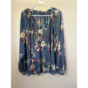 Torrid blaue Langarmbluse mit Blumenmuster Übergröße Oberteil Damen Cottagecore - Bild 1 von 5