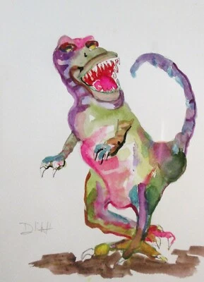 T Rex dinosaurio 12x9 acuarela pintura arte Dalilah  Foto 1 de 3