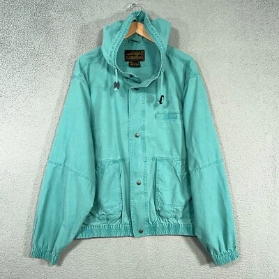Chaqueta Anorak Eddie Bauer Vintage Con Capucha Para Hombres XL Verde Azulado 100% Algodón Utilidad Foto 1 de 4