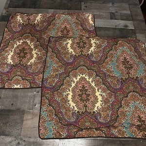 Ralph Lauren Emerson Paisley 2 Pillow Shams Trim (Corded) Braided Square - Picture 1 of 8