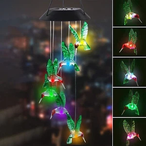 Solar Wind Chimes Light LED Hummingbird Color Changing Hanging Lamp Garden Decor - Picture 1 of 14